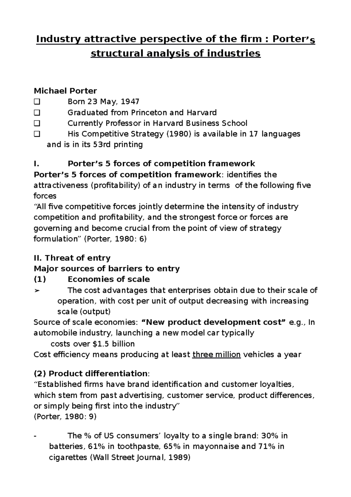 Industry attractive perspective of the firm - Porter’s structural ...
