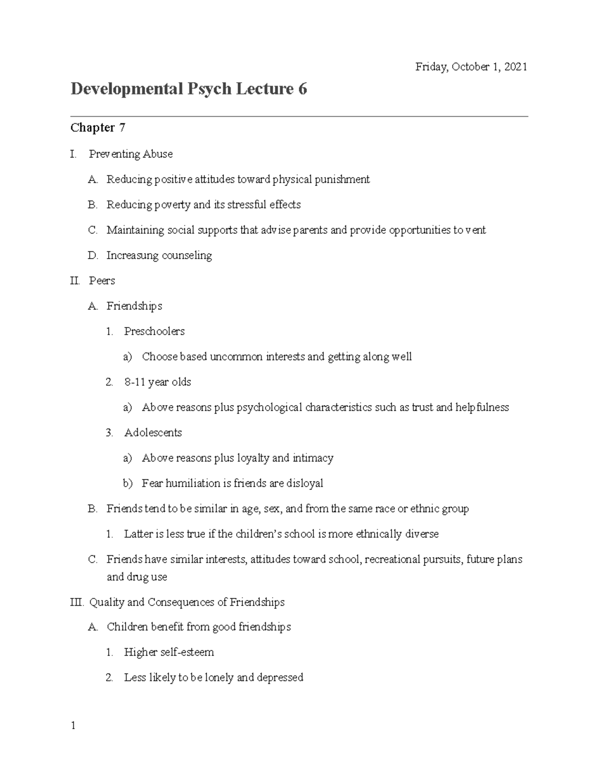 Dev Psyc Lecture #6 Notes - Developmental Psych Lecture 6 Chapter 7 I ...