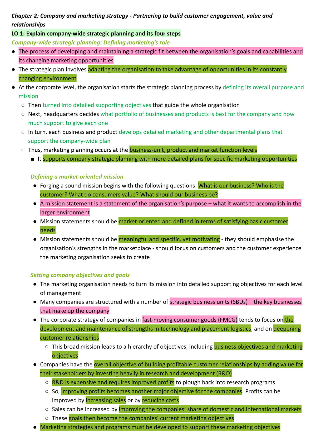 Marketing Principles Chapter 2 Extensive Notes (Lectures, Tutorials ...