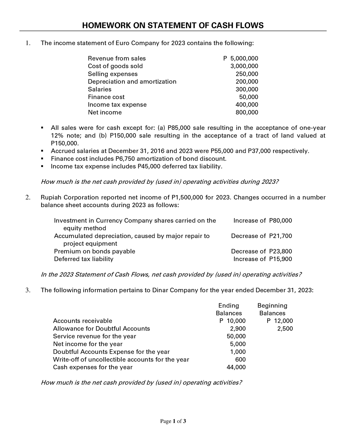 Statement OF CASH Flows - Page 1 of 3 HOMEWORK ON STATEMENT OF CASH ...