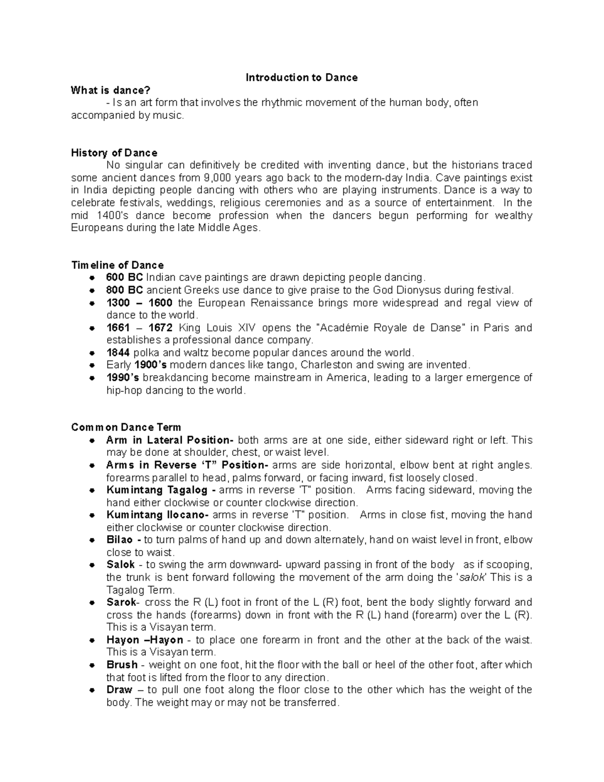 Pathfit 3 Handouts Phil Dance - Introduction to Dance What is dance? Is ...