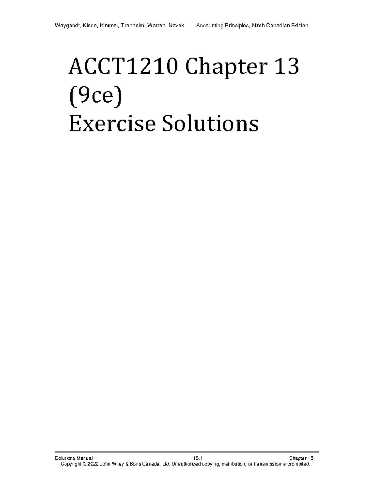 ACCT1210 Chapter 13 Exercise Solutions 9ce - Solutions Manual 13 ...