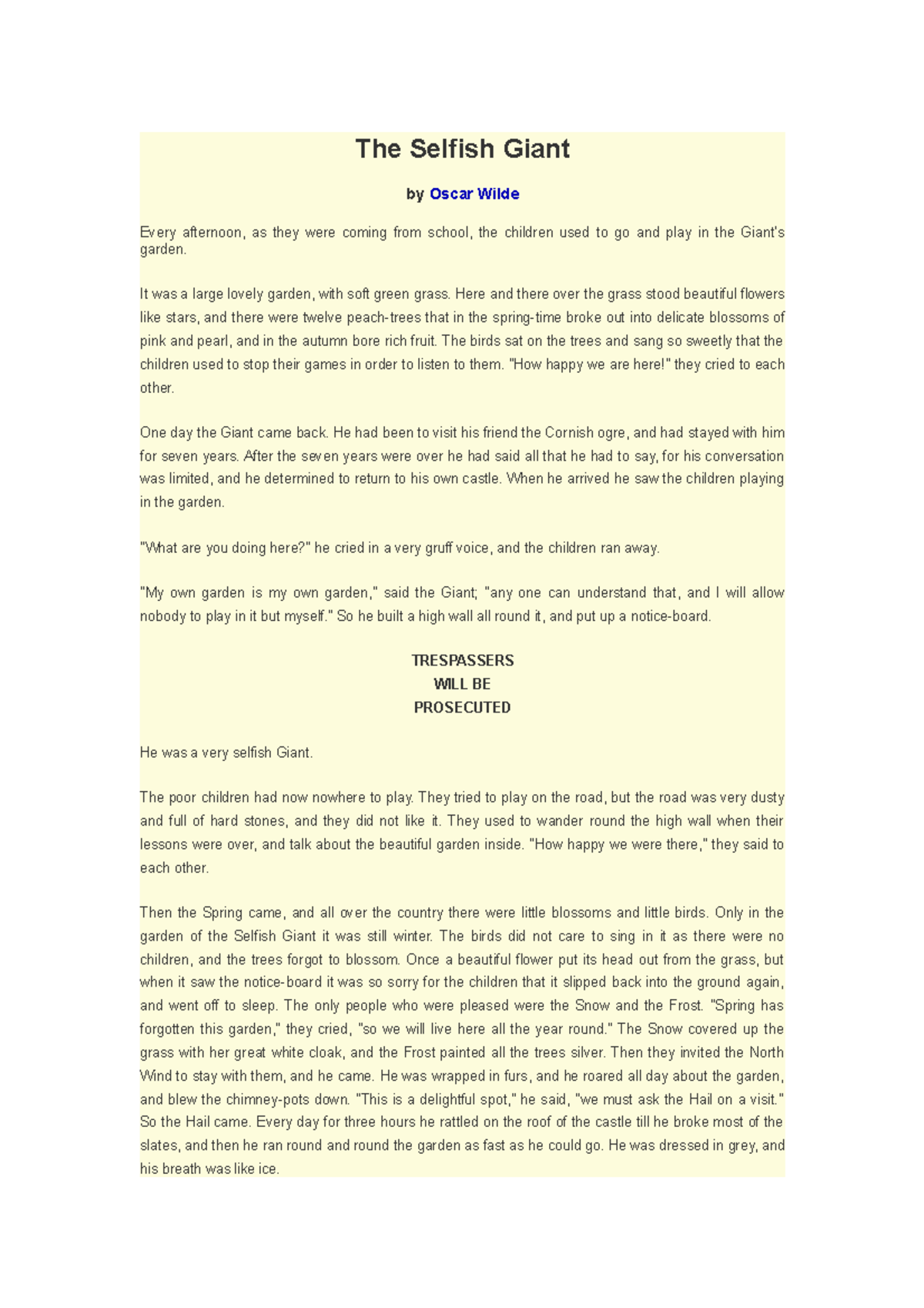 Story-1 - for informational sites - The Selfish Giant by Oscar Wilde ...