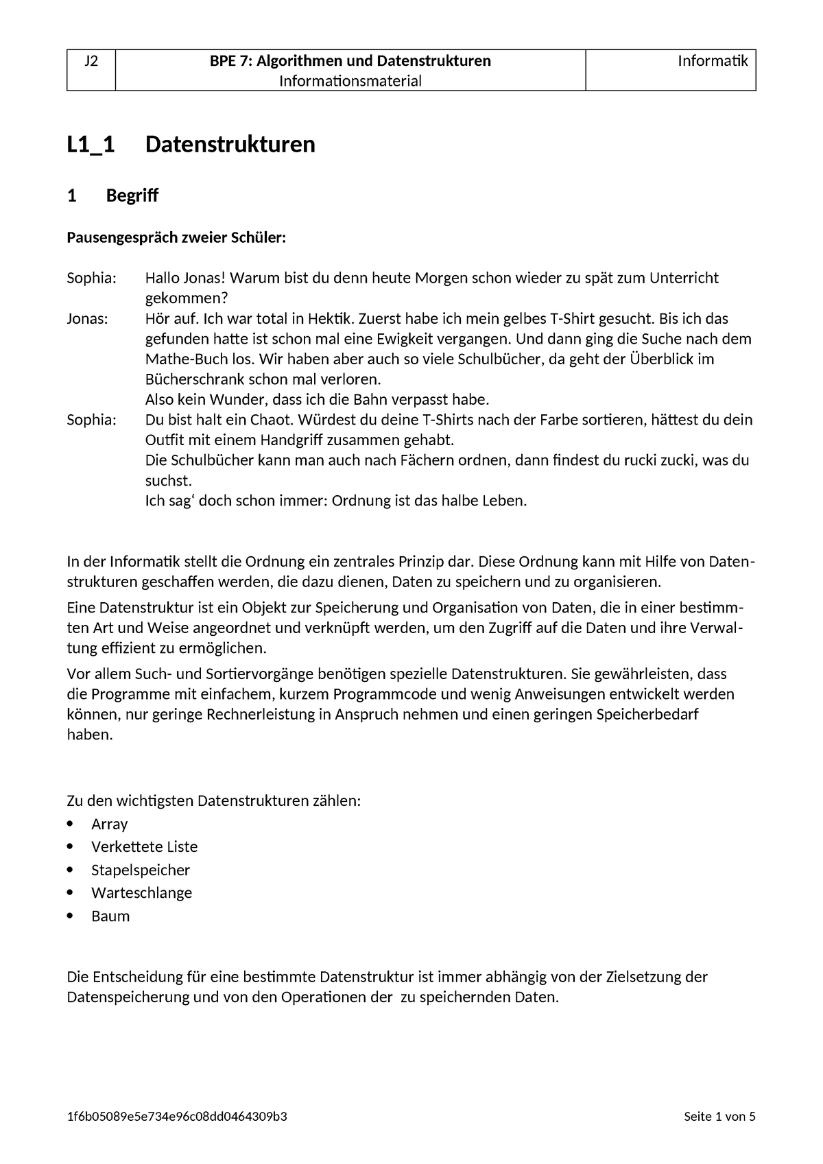 Informatik - Datenstrukturen Merkblatt - Informationsmaterial L1_1 ...