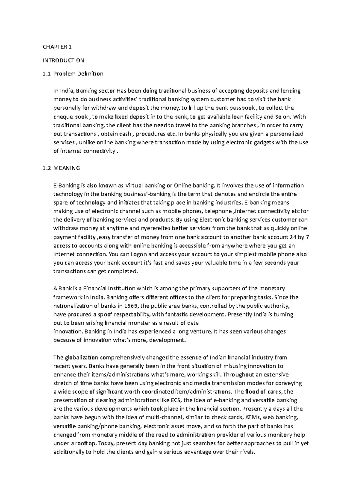 Black book project - e banking - CHAPTER 1 INTRODUCTION 1 Problem ...