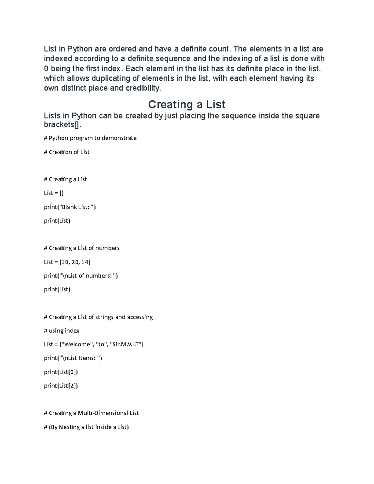 List in Python are ordered and have a definite count - The elements in ...