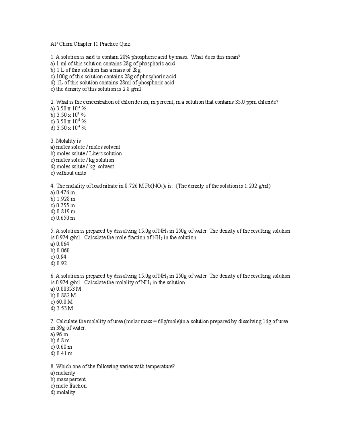 AP Chem Ch11 Practice Quiz - AP Chem Chapter 11 Practice Quiz A ...