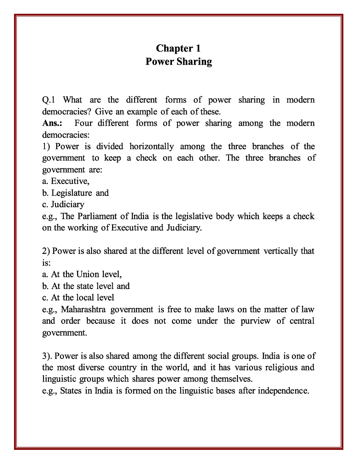 power sharing assignment pdf