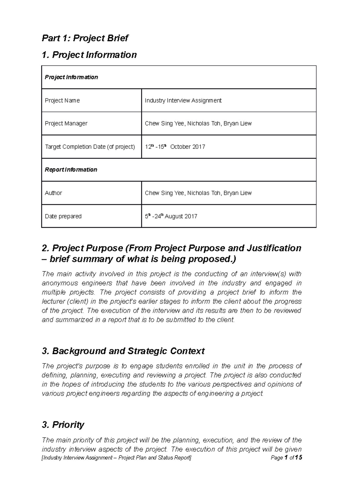 Industry-Interview-Assignment-Status-Report-Template (finalized) - Part ...