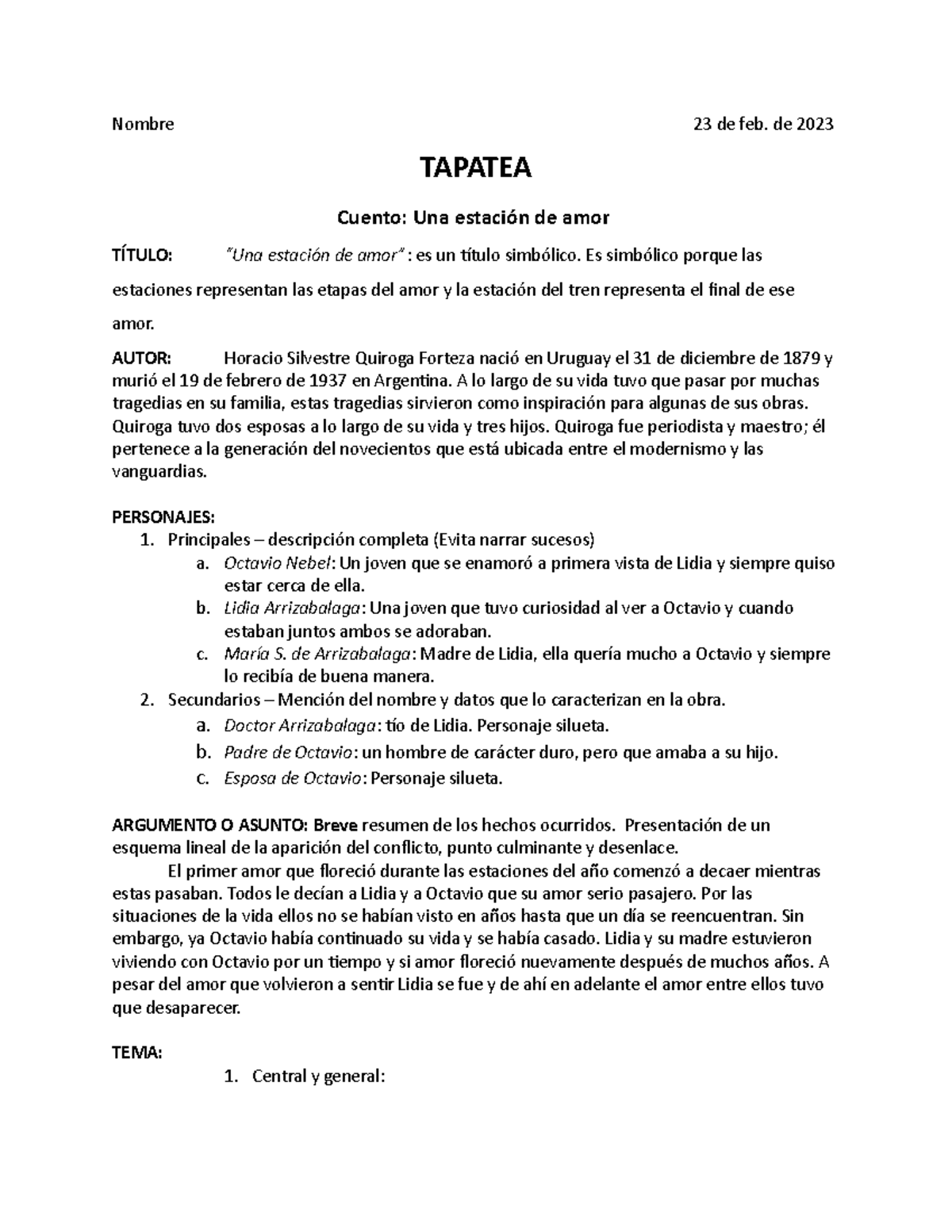 HUSP 122Tarea 6 Análisis cuento Una estación de amor Nombre 23 de