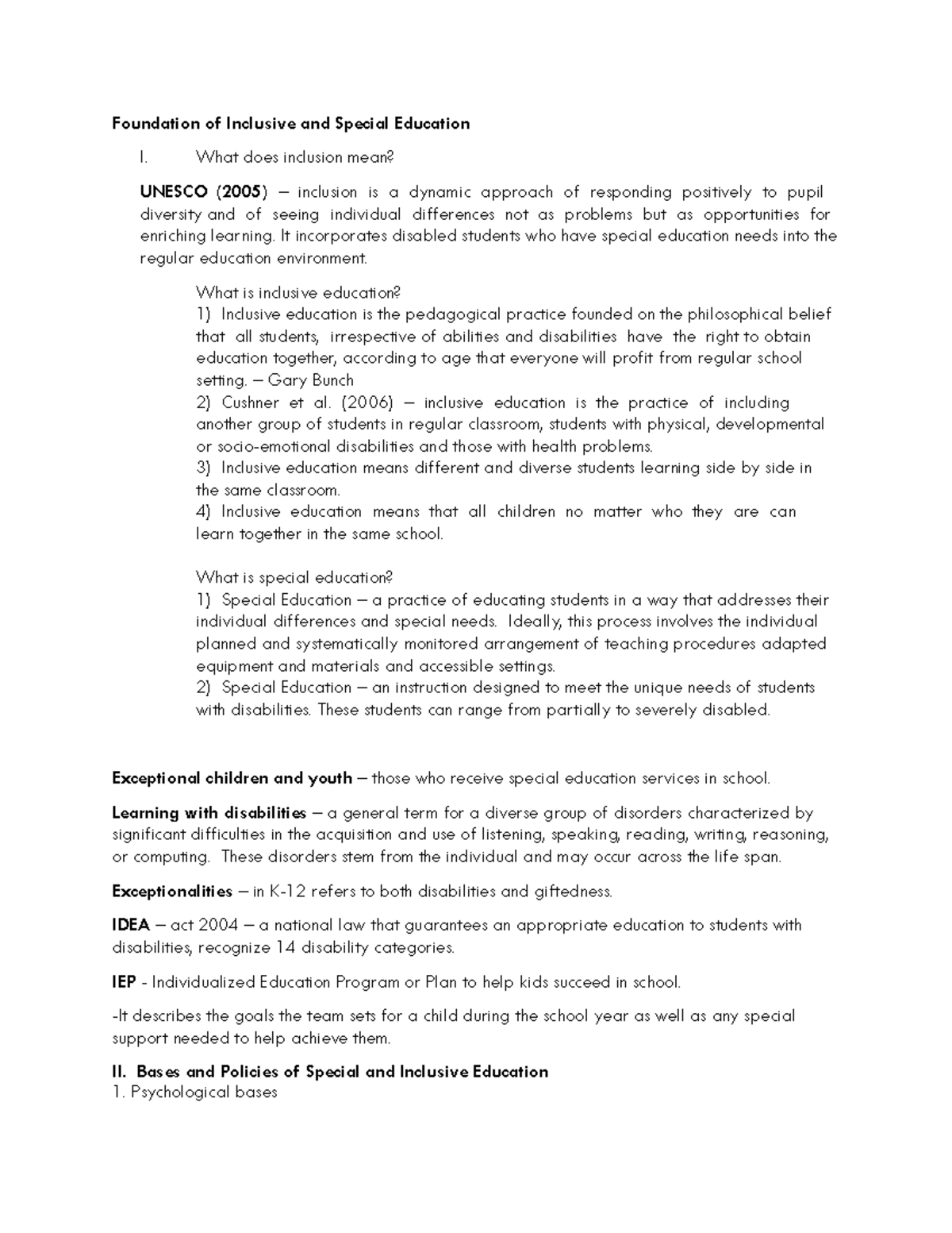 Reading material no. 1 - Foundation of Inclusive and Special Education ...