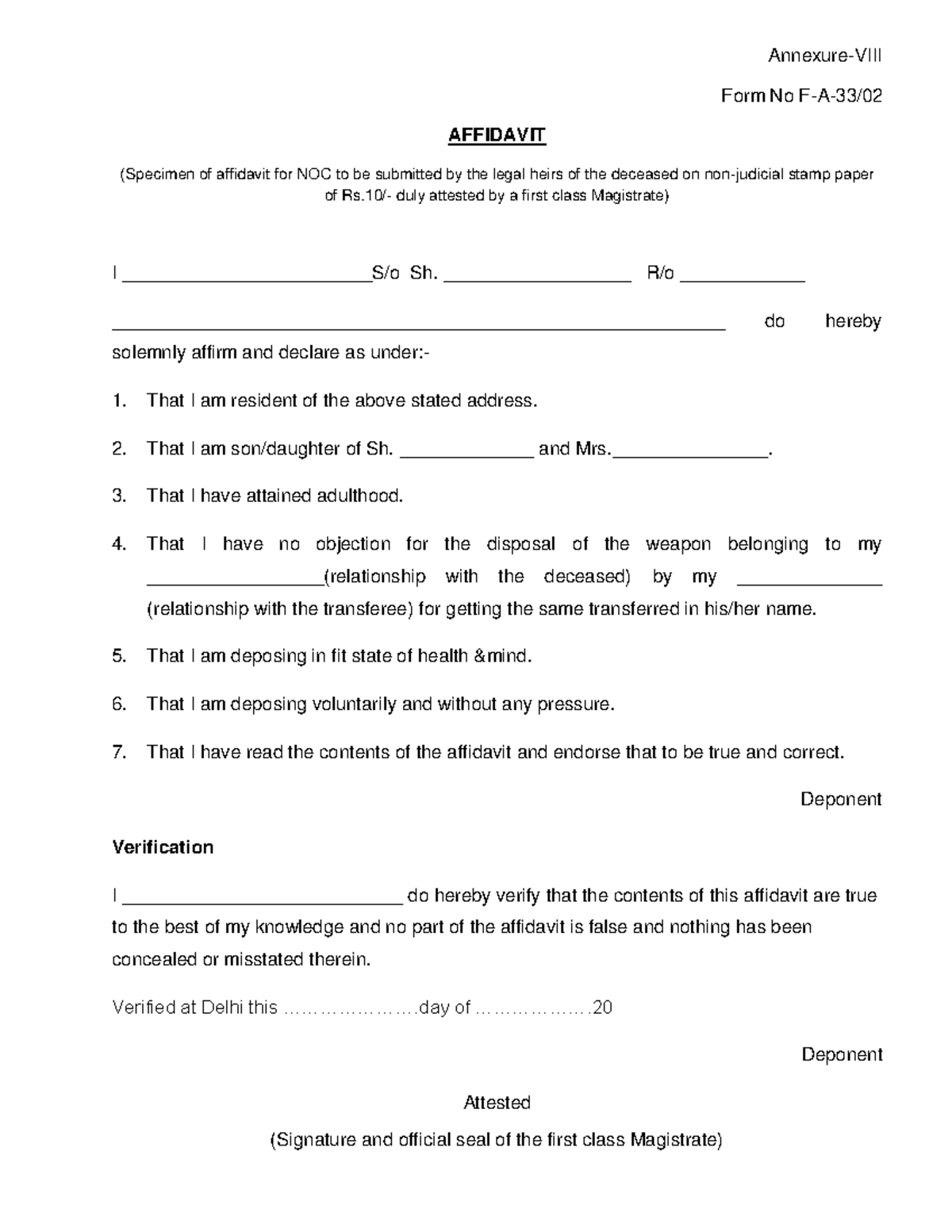 N - It's a rough document - Annexure-VIII Form No F-A-33/ AFFIDAVIT ...