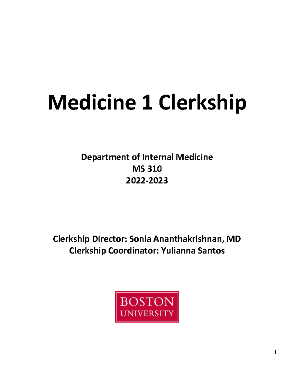 Medicine 1 Syllabus 2022 23 - Medicine 1 Clerkship Department of ...