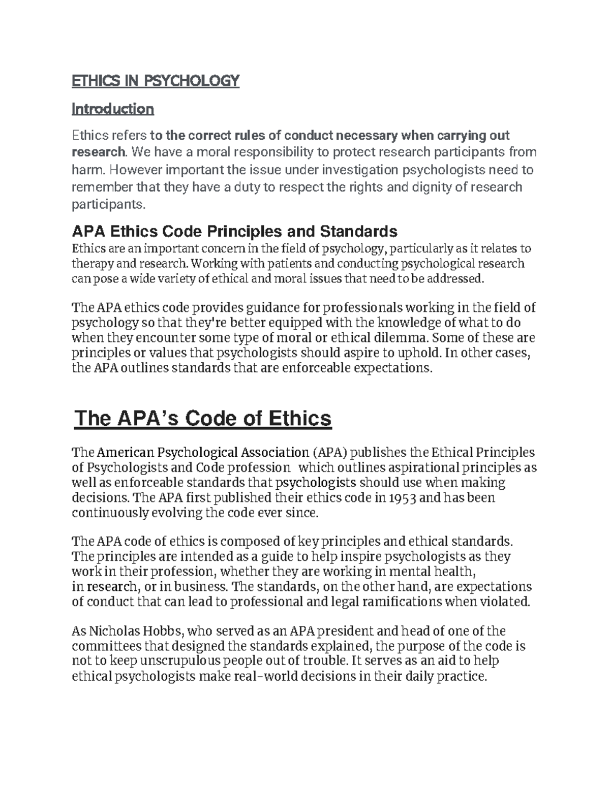 Ethical principles of psychologists and code of conduct