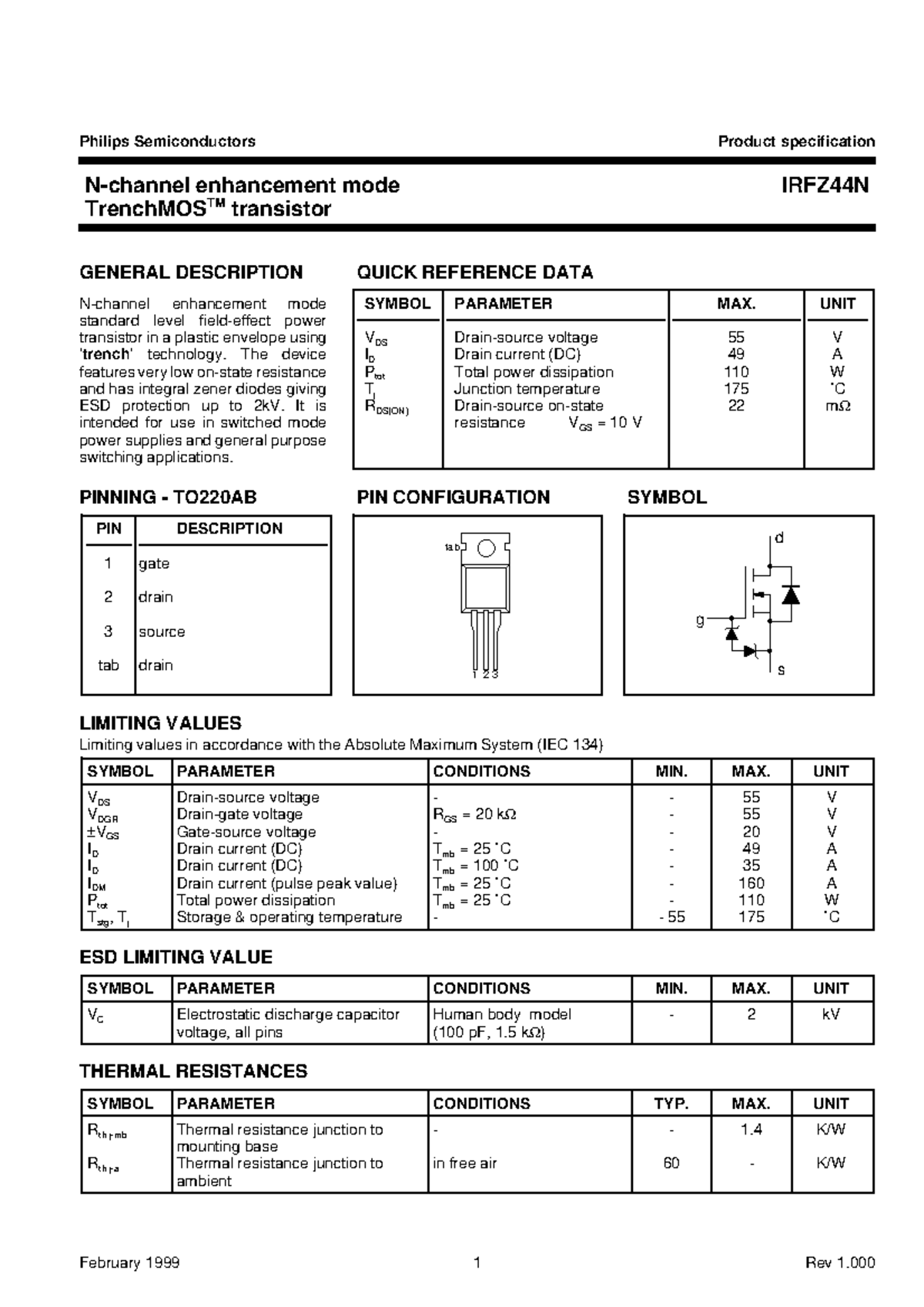 IRFZ44N - Práctica - N-channel enhancement mode IRFZ44N TrenchMOS TM ...
