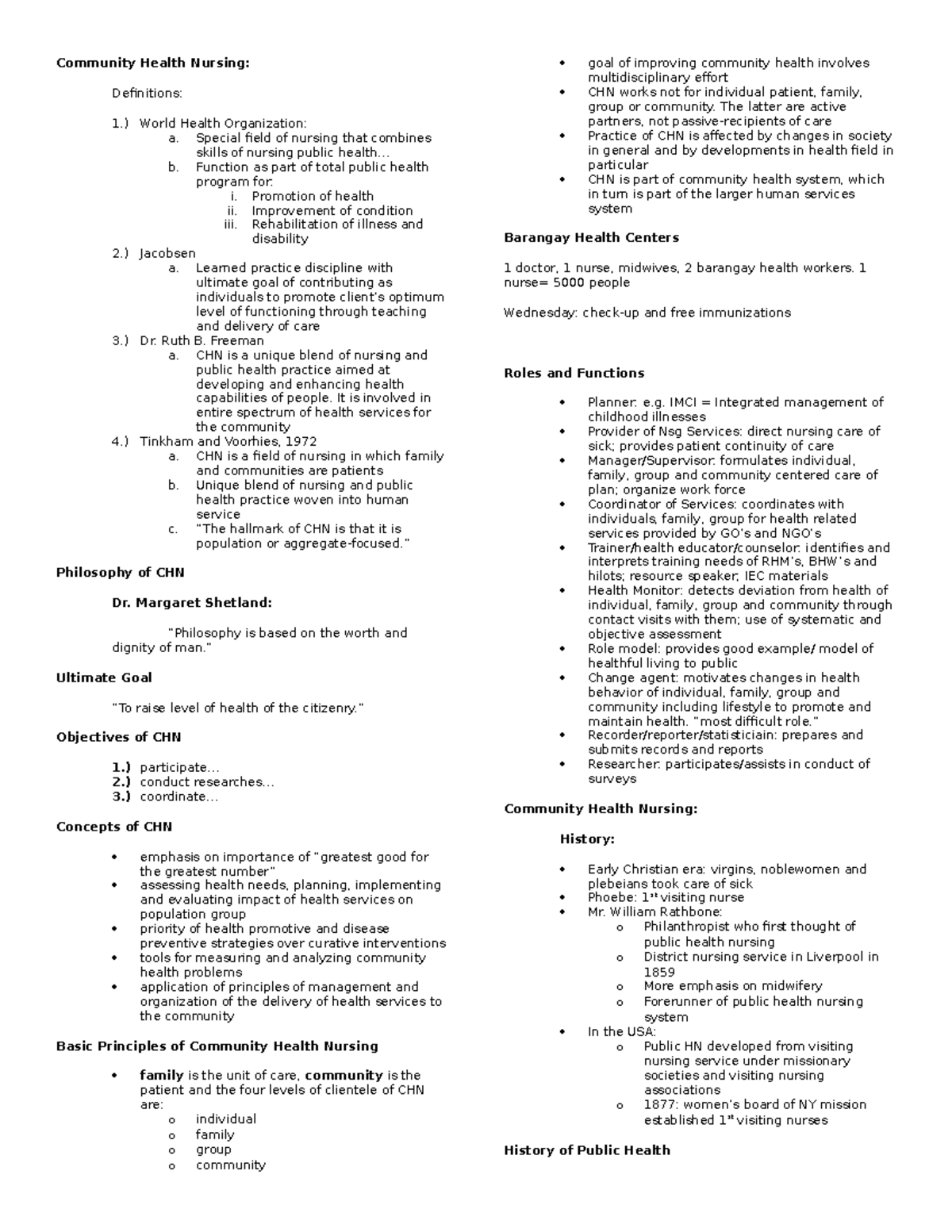 Chn-notes-summary - Chn-notes-summary - Community Health Nursing 