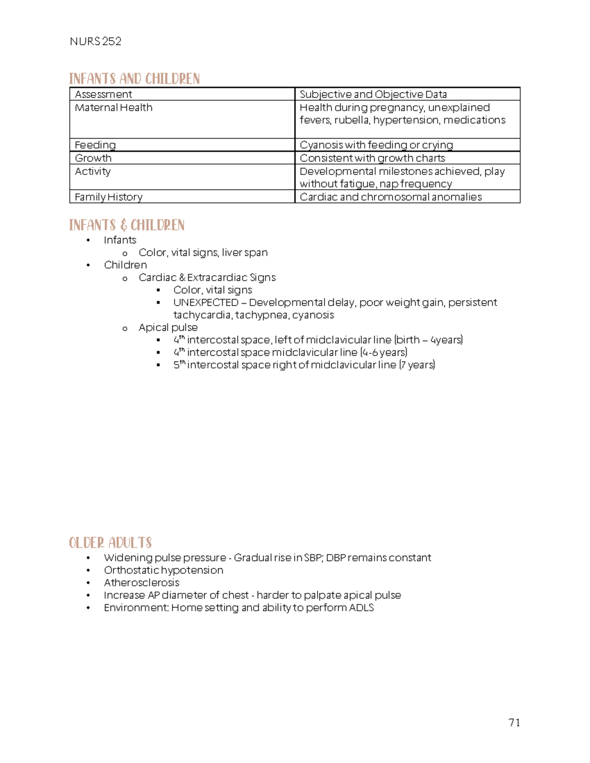 NURS 252 Notes - Full Term-8 - Infants and Children Assessment ...