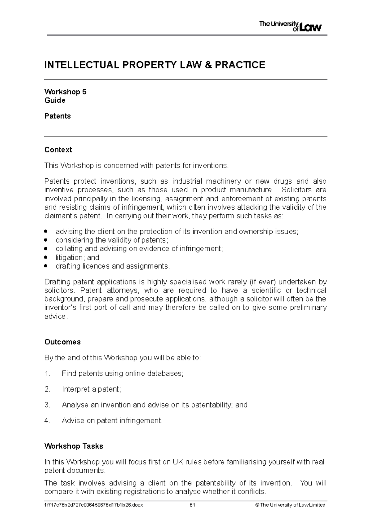 1920 ip ws05 ce01 guide - INTELLECTUAL PROPERTY LAW & PRACTICE Workshop ...