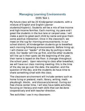 D094 task 1 - passed first attempt - DJM4- TASK 1: Video Observation D ...