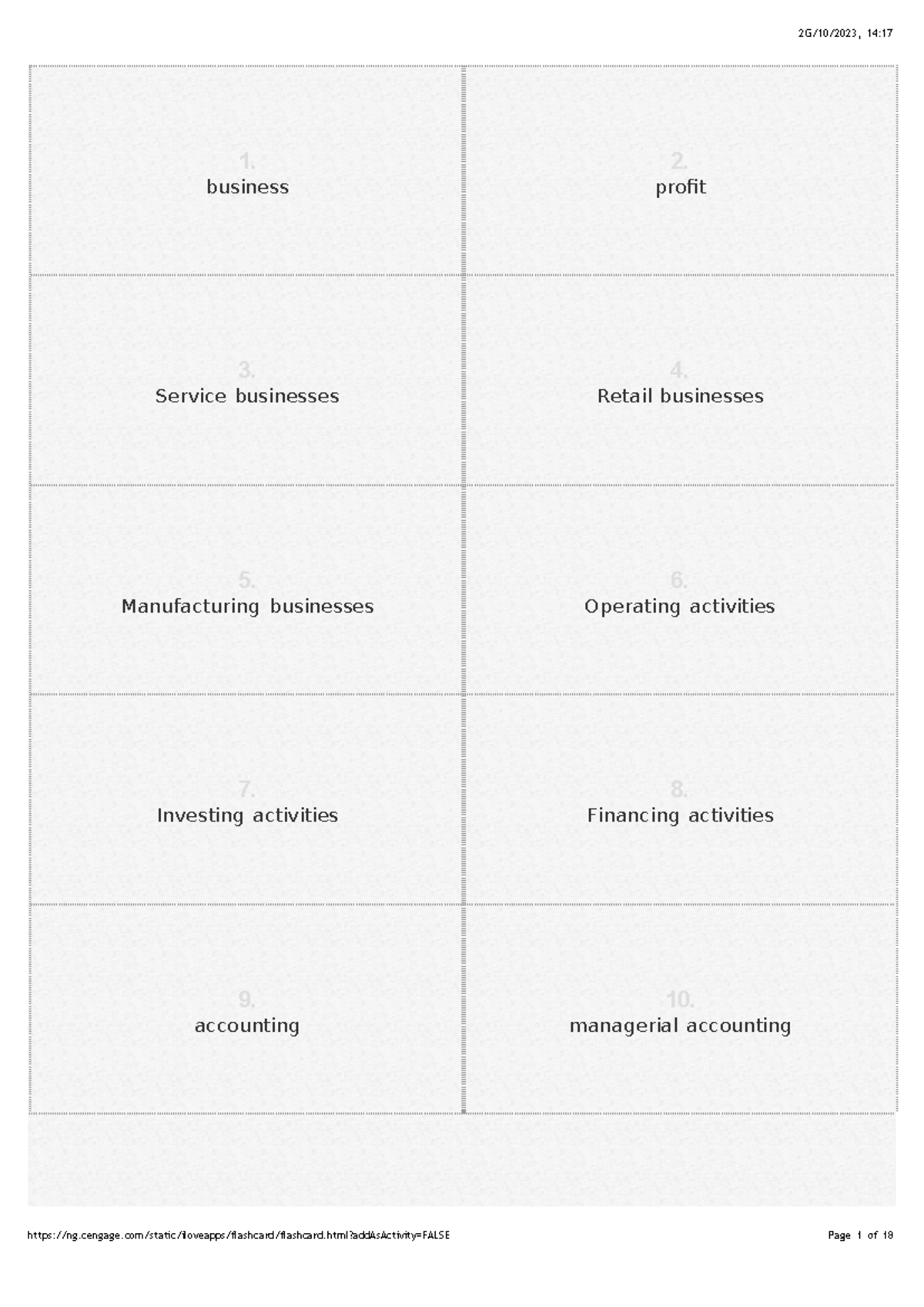 Word chapter one flash cards fm 1. business 2. profit 3. Service