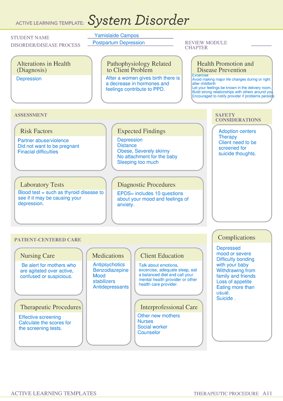 System Disorder form Postpartum depression - STUDENT NAME DISORDER ...