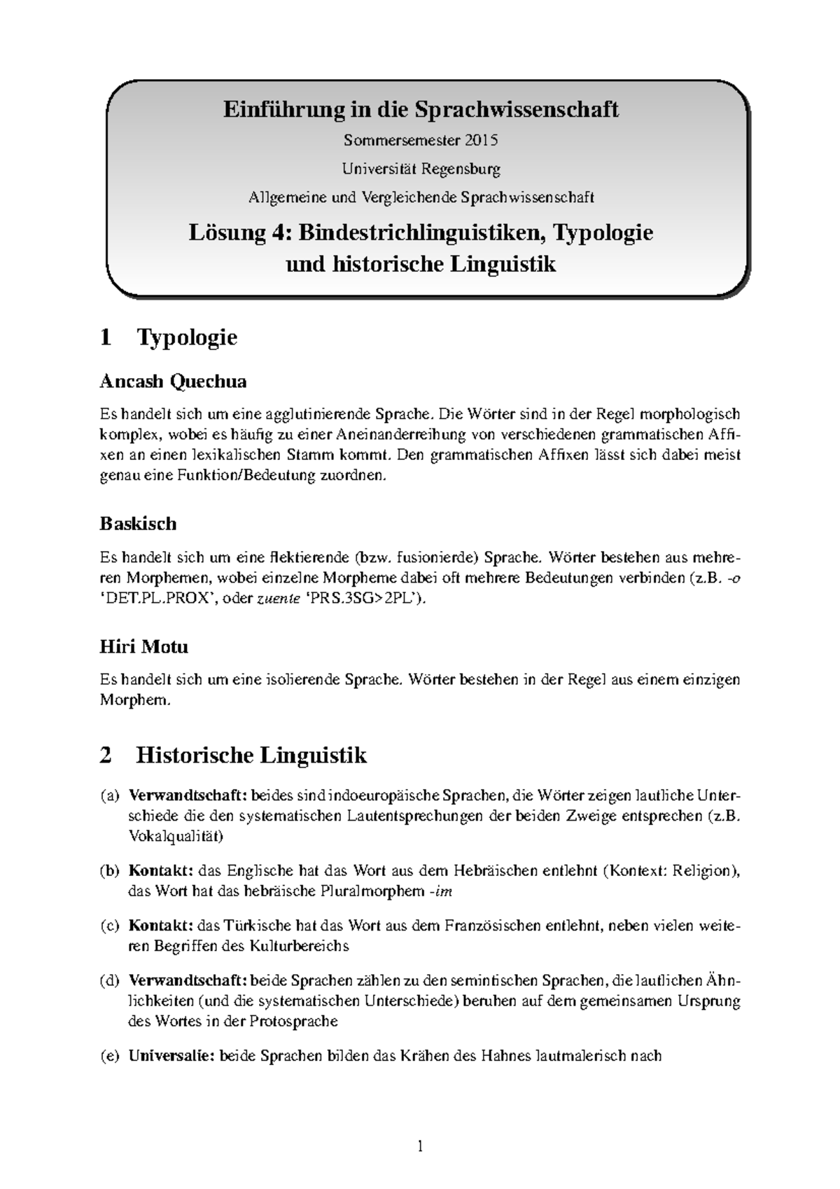 Aufgabenblatt Intro 04-Loesung - Einführung In Die Sprachwissenschaft ...