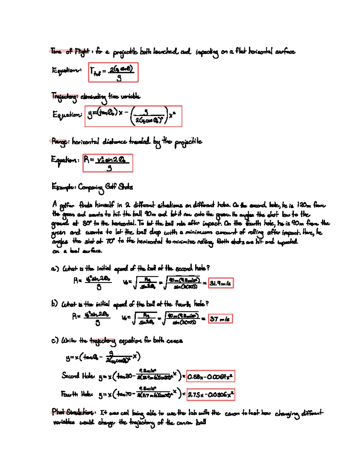 4.3 Time of Flight, Trajectory, and Range - Time ofFlight for a ...