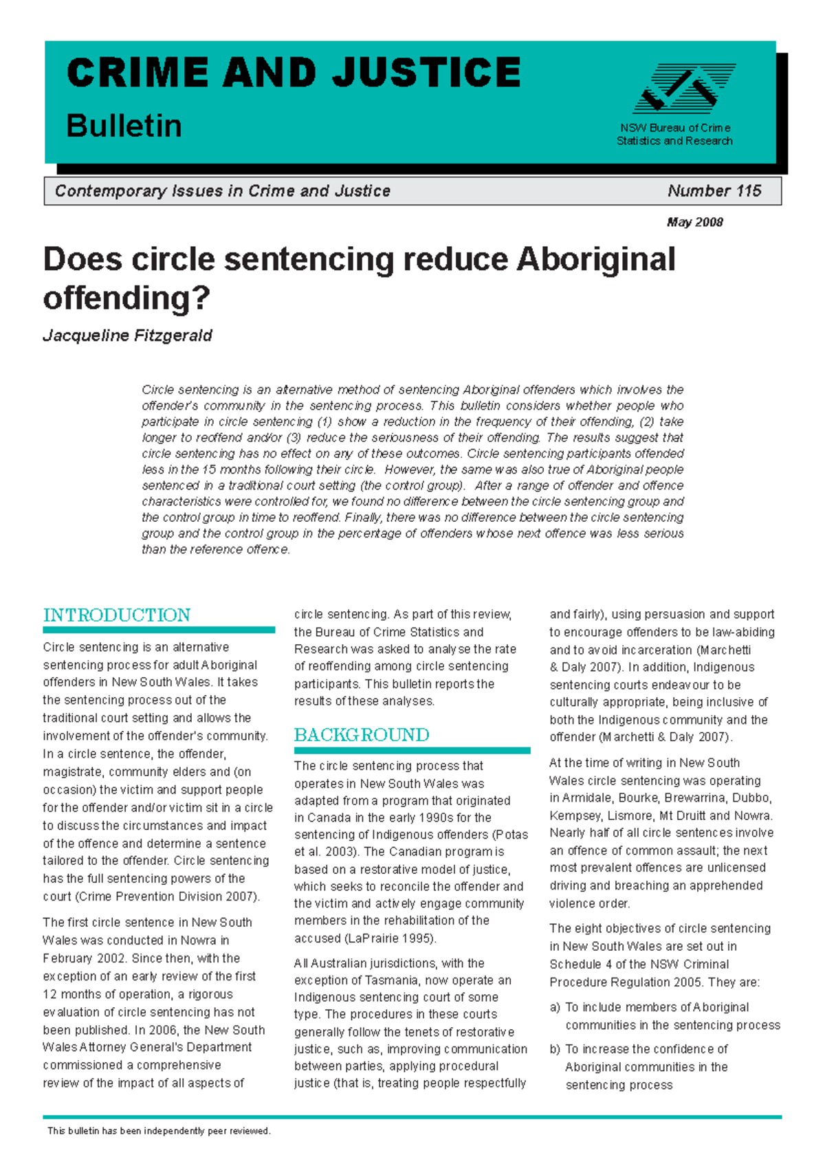 Circle Sentencing - CRIME AND JUSTICE Bulletin StatisticsNSW Bureau and ...