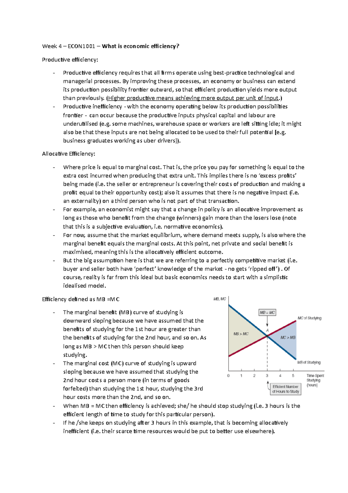 Week 4 - ECON - Lecture notes 4 - Week 4 – ECON1001 – What is economic ...