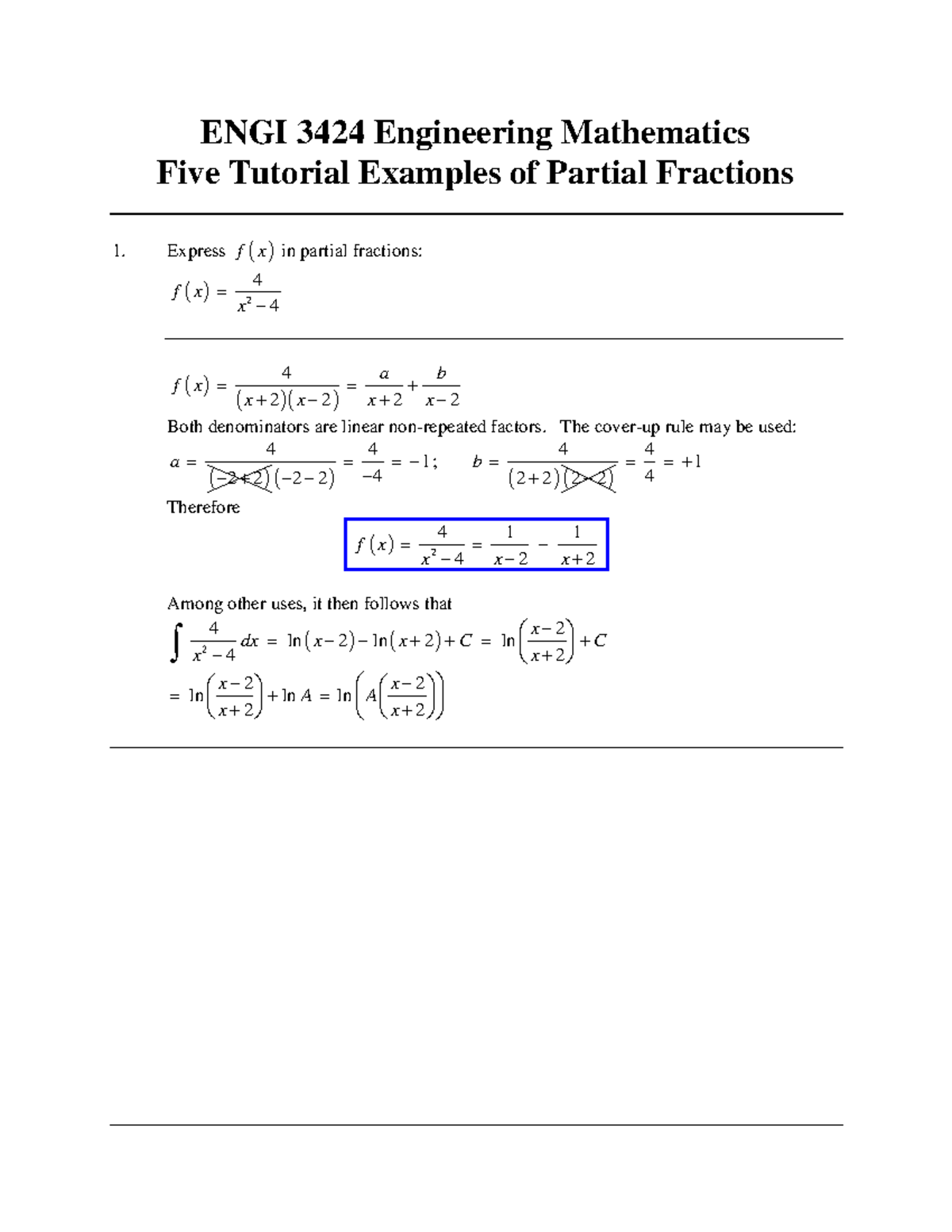 Partial Fraction - Express f x in partial fractions: 2 4 4 f x x 4 2 2 ...