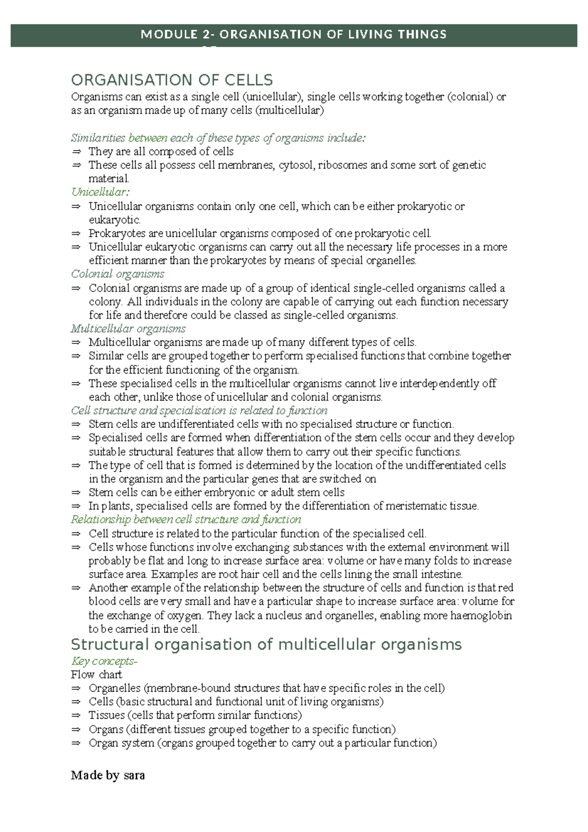 Biology Module 2 Prelim 2019 - ORmodule 2- organisation of living ...