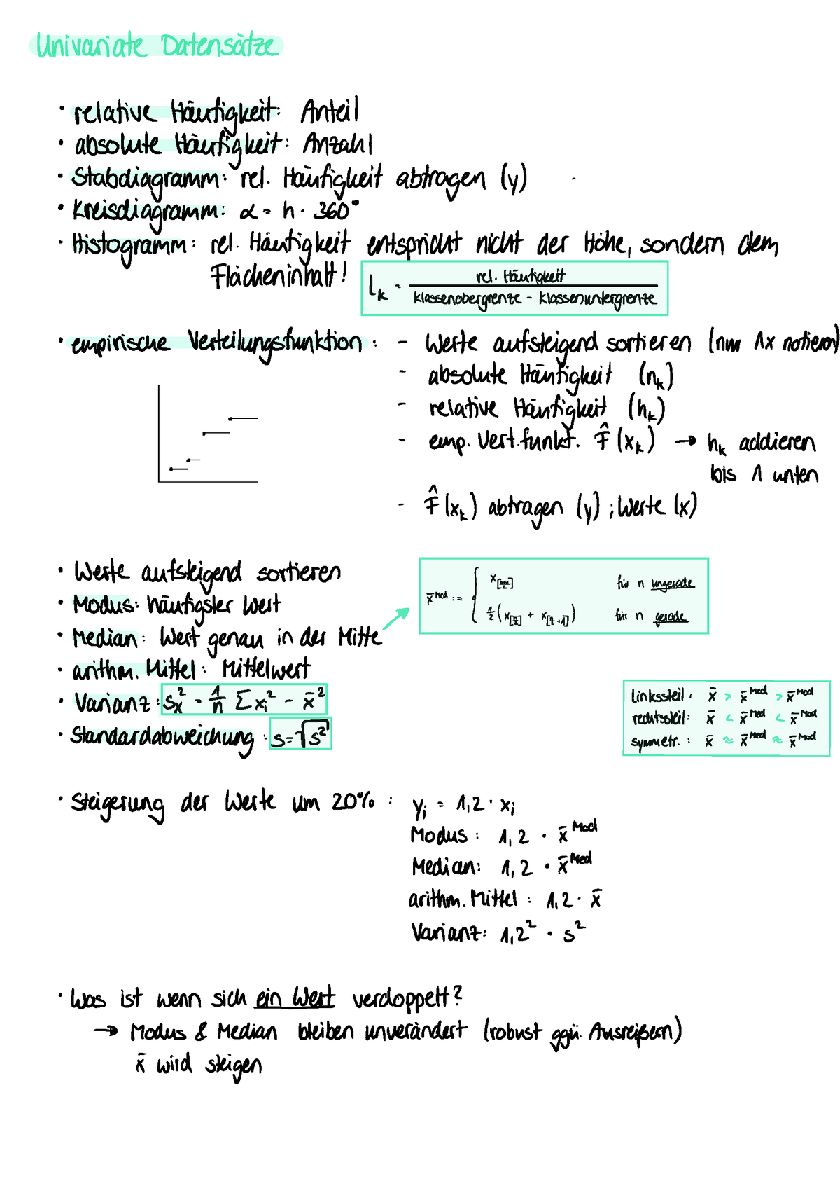 Statistik I Notizen - Univariate Datensätze Häufigkeit Absolute ...