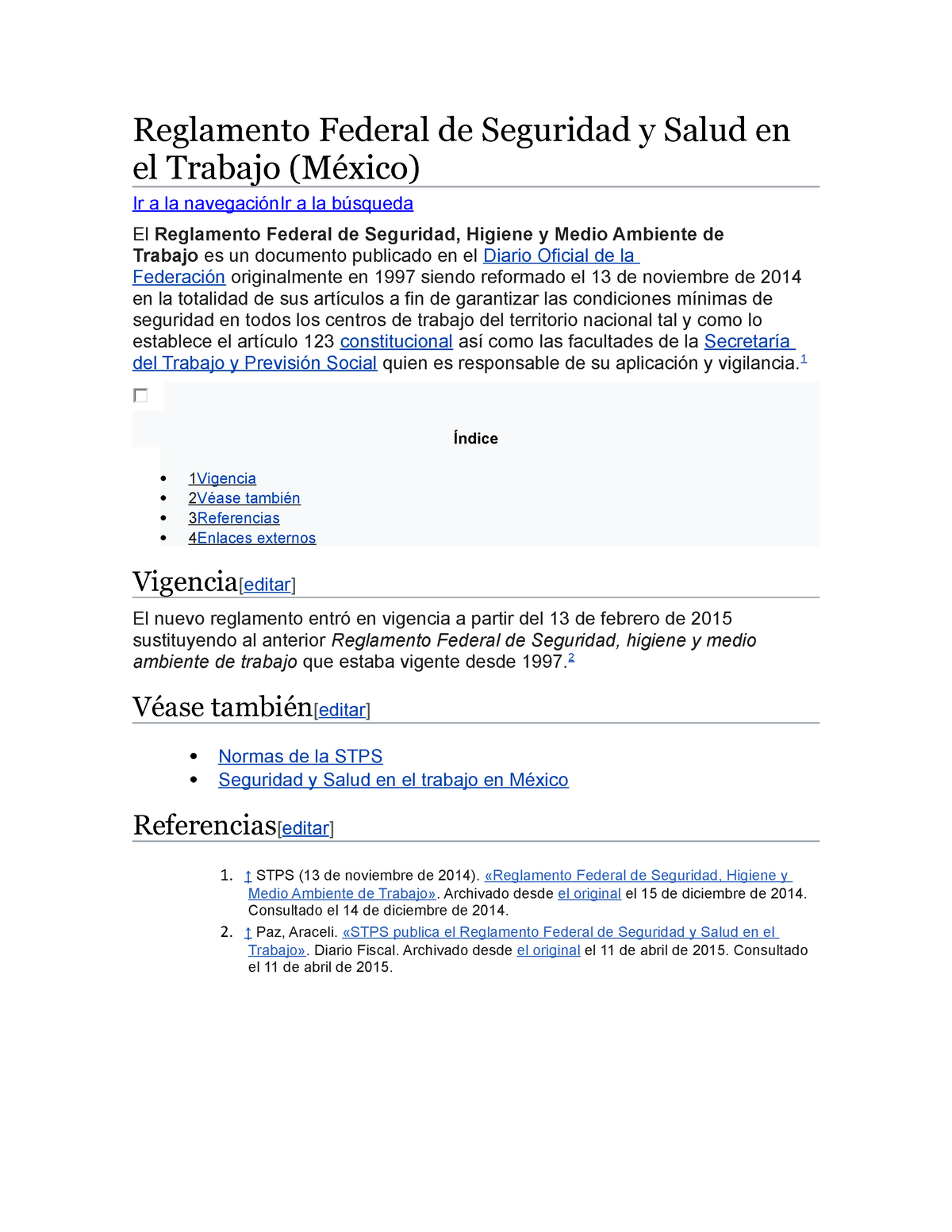 Reglamento Federal De Seguridad Y Salud En El Trabajo México 1 Índice 1 Vigencia 2 Véase 0747