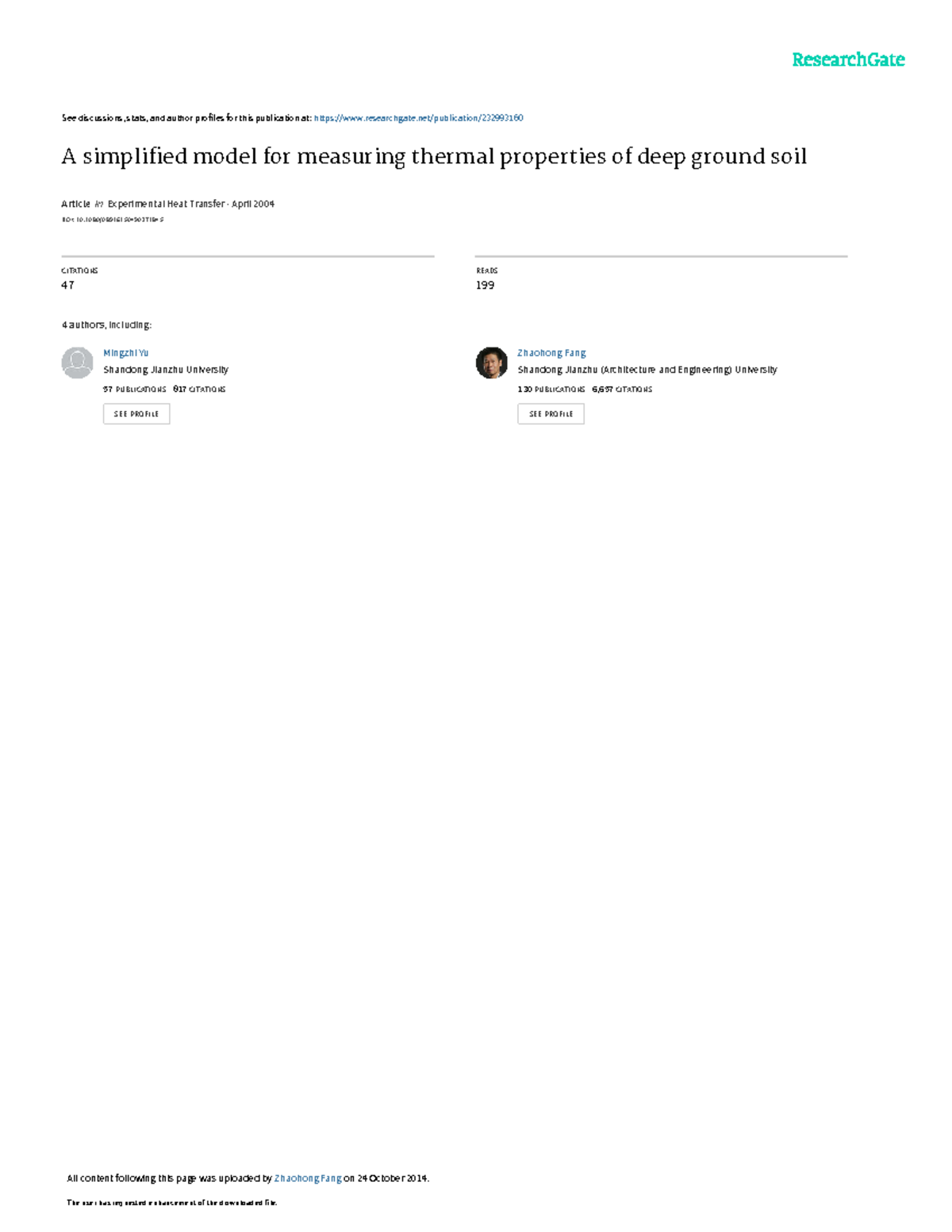 A simplified model for measuring thermal propertie - The user has ...