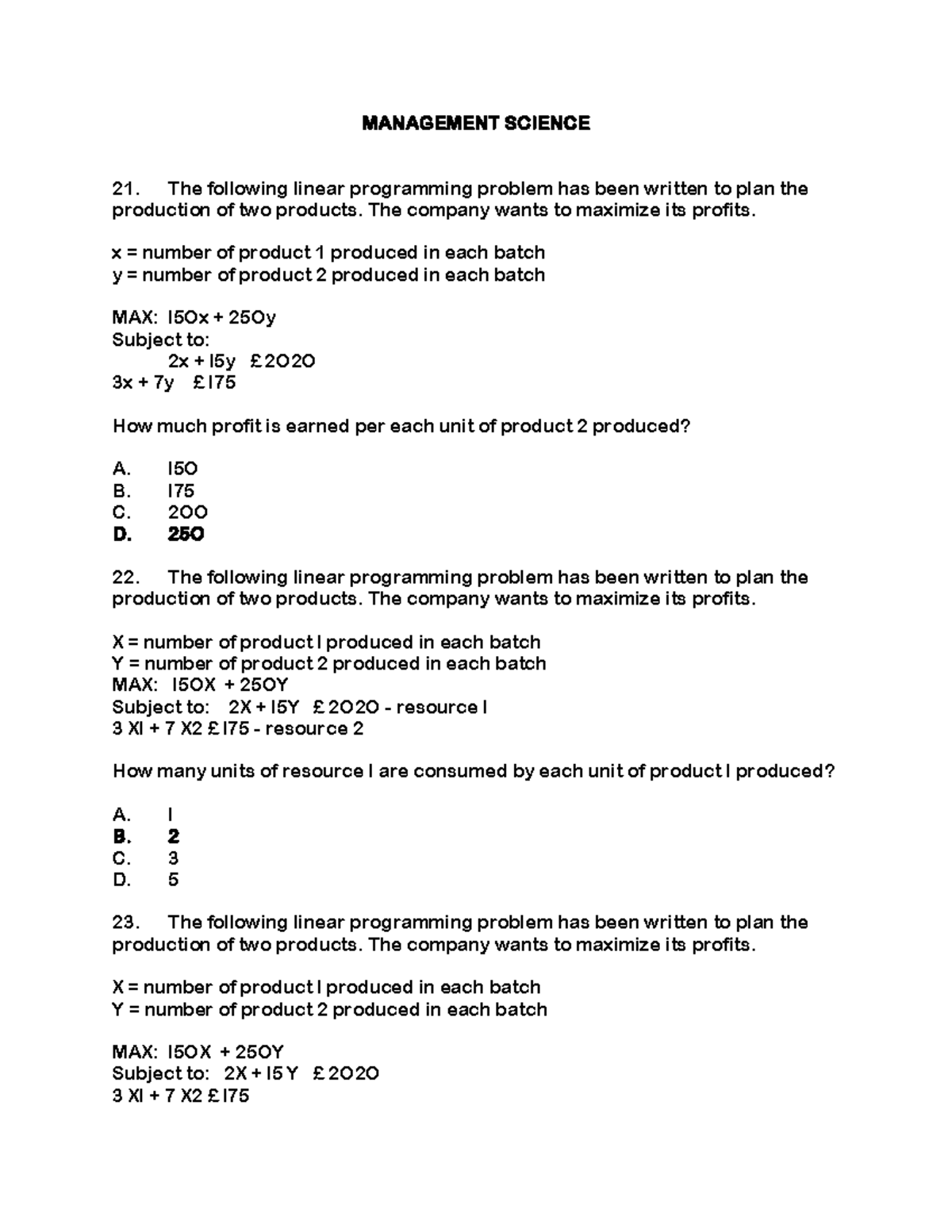 Linear programming problem - The company wants to maximize its profits ...
