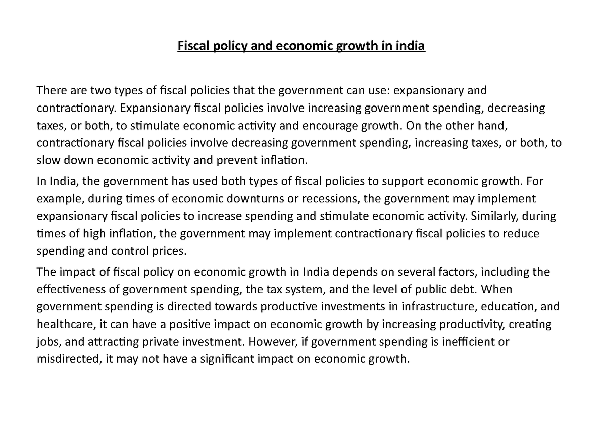 Fiscal Policy And Economic Growth In India - Expansionary Fiscal ...