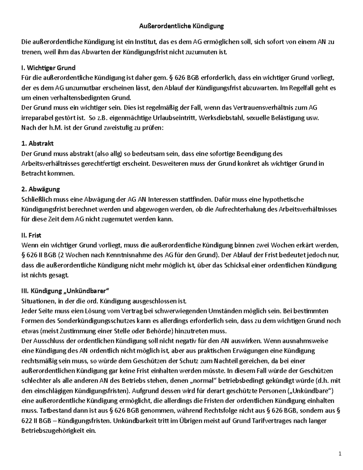 Außerordentliche Kündigung - Außerordentliche Kündigung Die