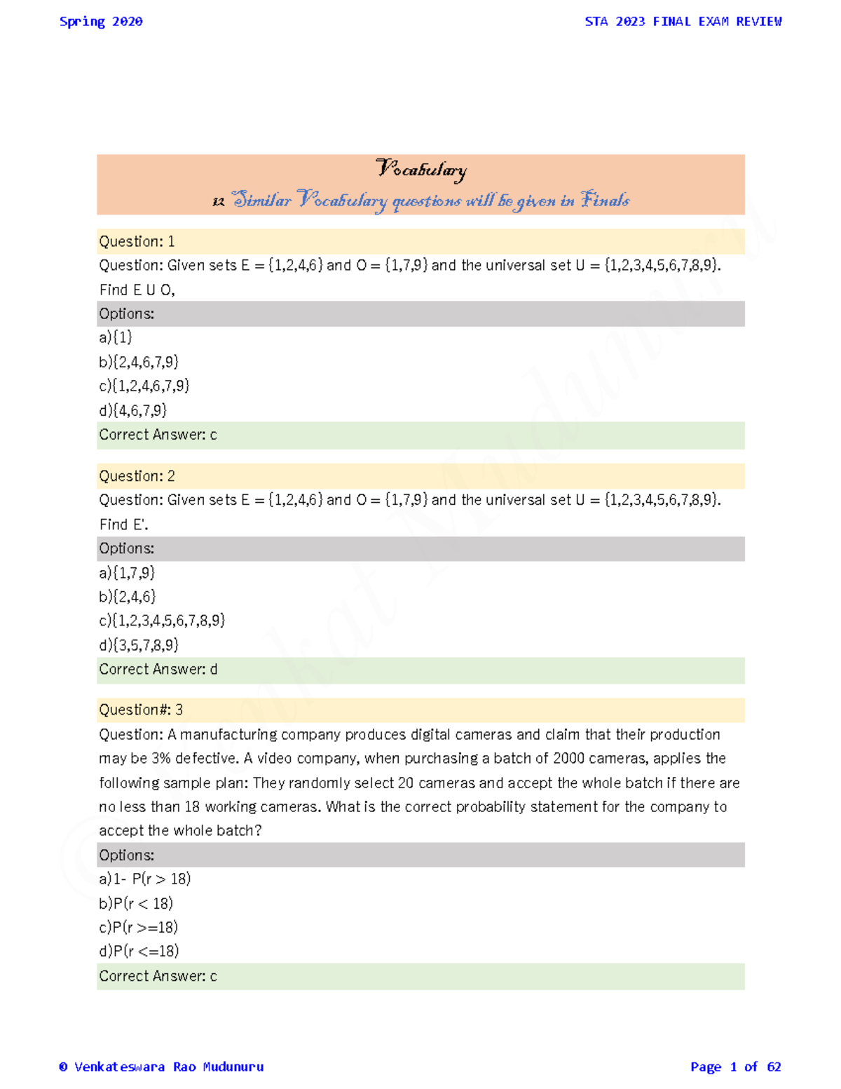 STA 2023 Spring 2020 Final Exam Review Questions - Warning: TT ...
