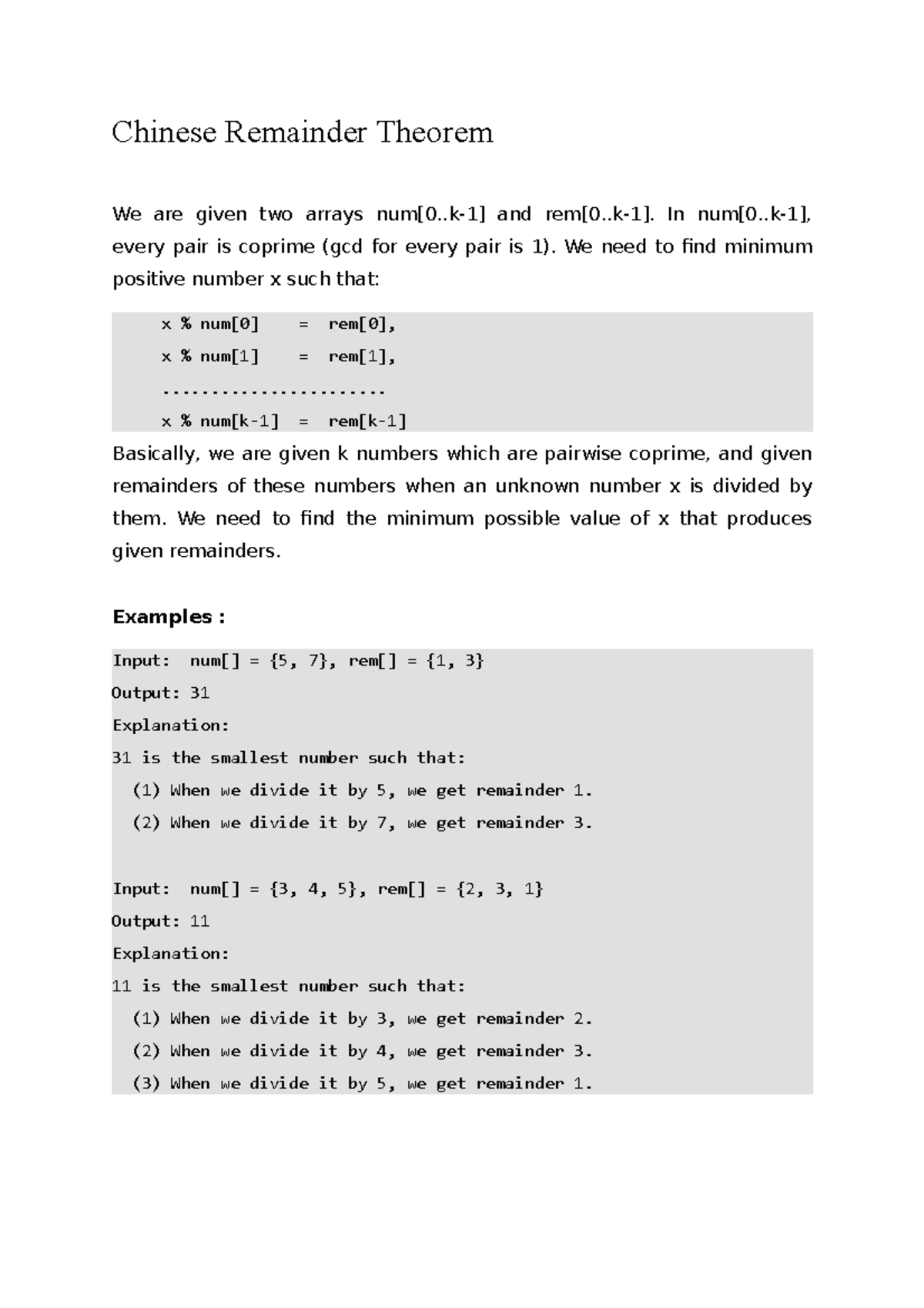 9.3 Chinese Remainder Theorem - Chinese Remainder Theorem We Are Given ...