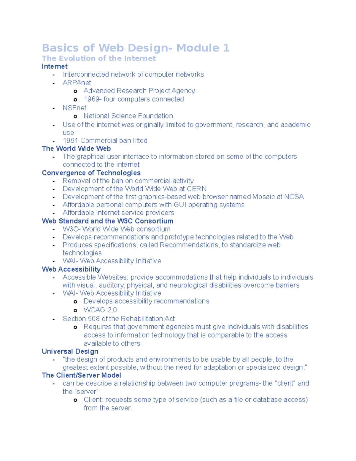 Chapter 1 Notes - Basics Of Web Design- Module 1 The Evolution Of The ...