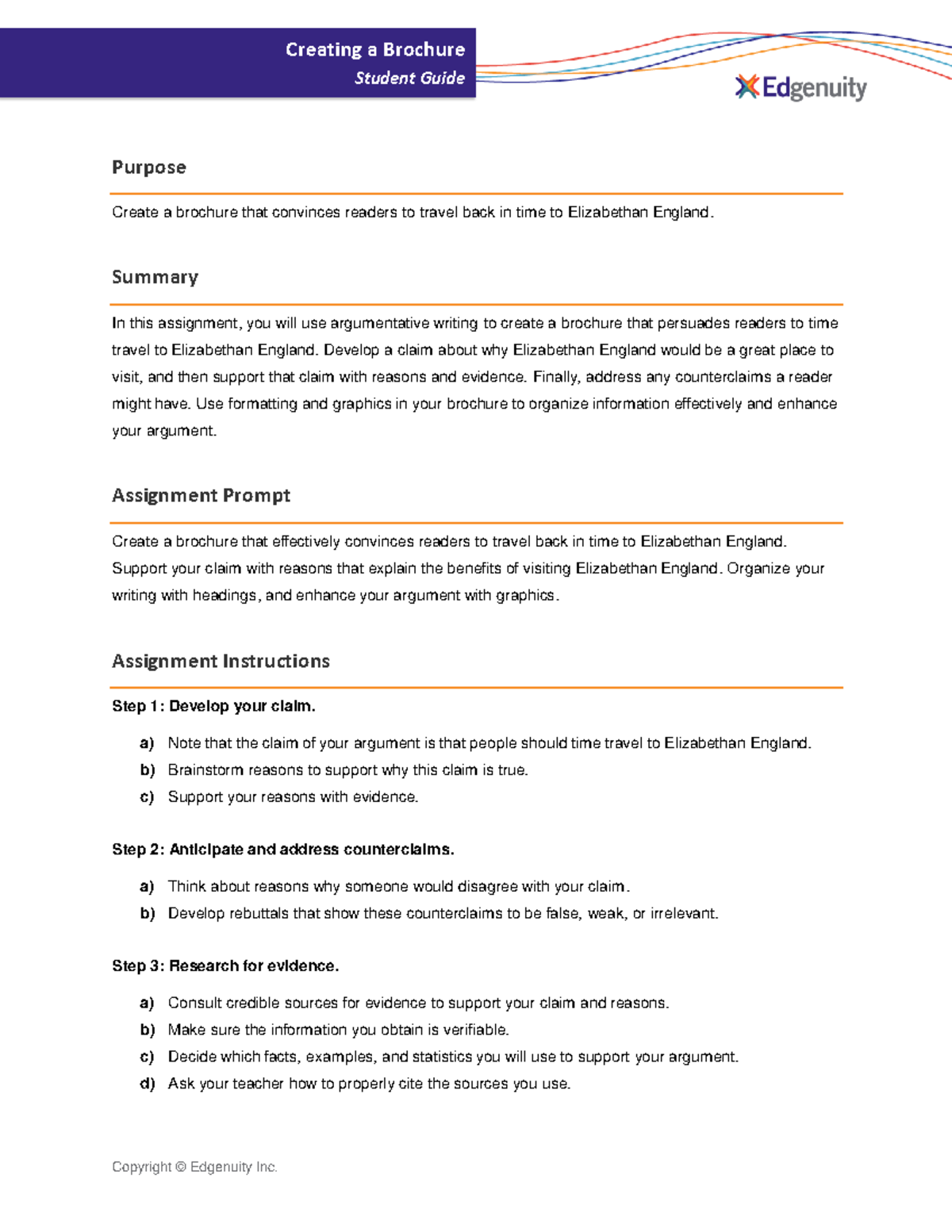 Brochure Student Guide - Copyright © Edgenuity Inc. Creating a Brochure ...