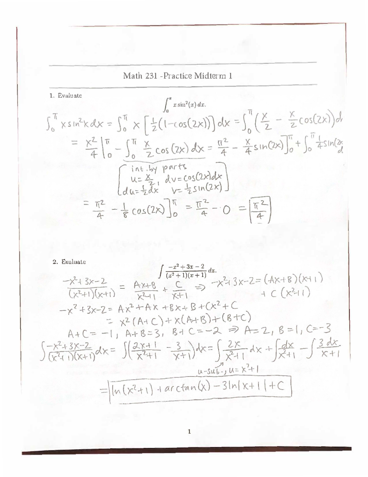 Another Practice Problems For Exam 1- Solutions SP 23 - MATH 231 - Math ...