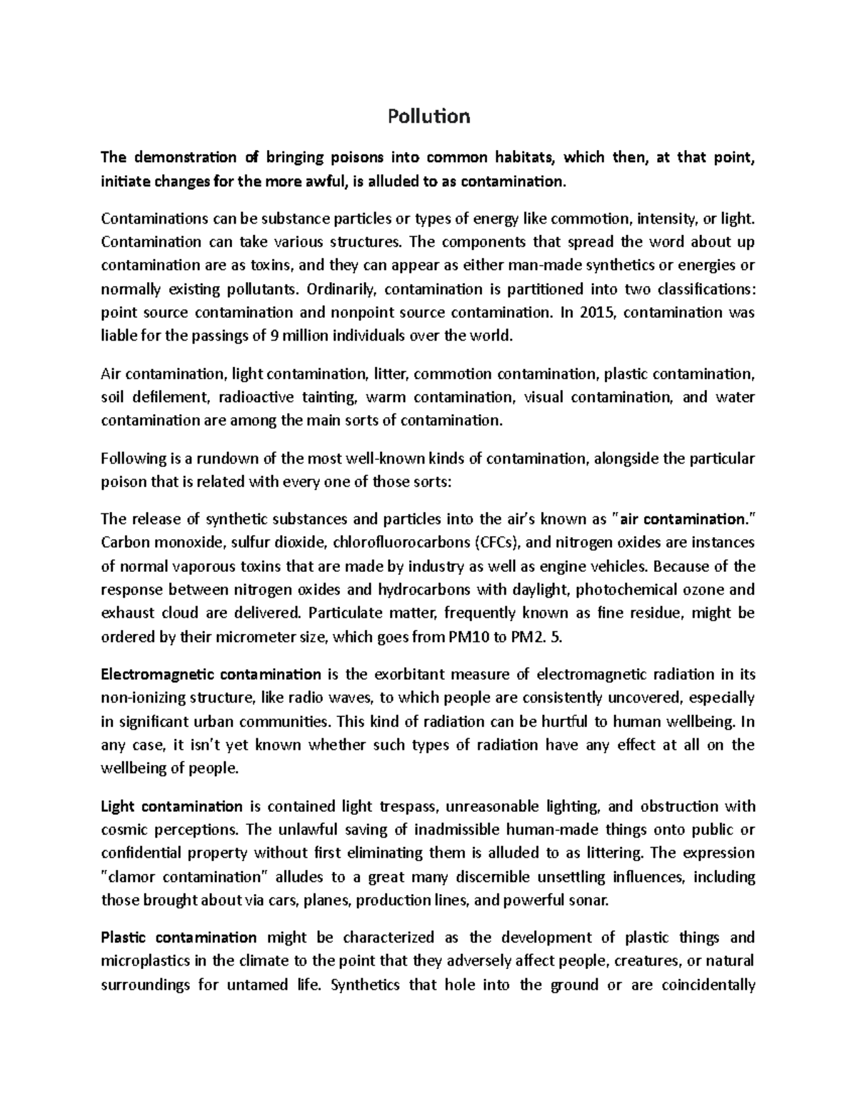 Pollution - Sustainable Engineering - Pollution The demonstration of ...