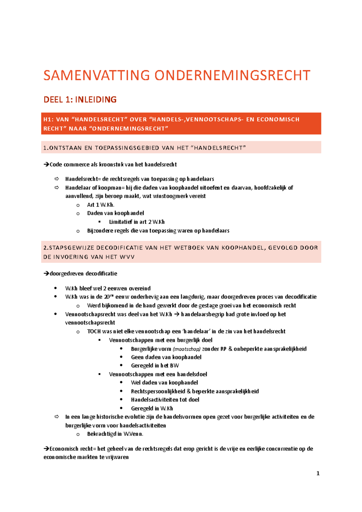 Samenvatting Ondernemingsrecht DEEL-1 - SAMENVATTING ONDERNEMINGSRECHT ...