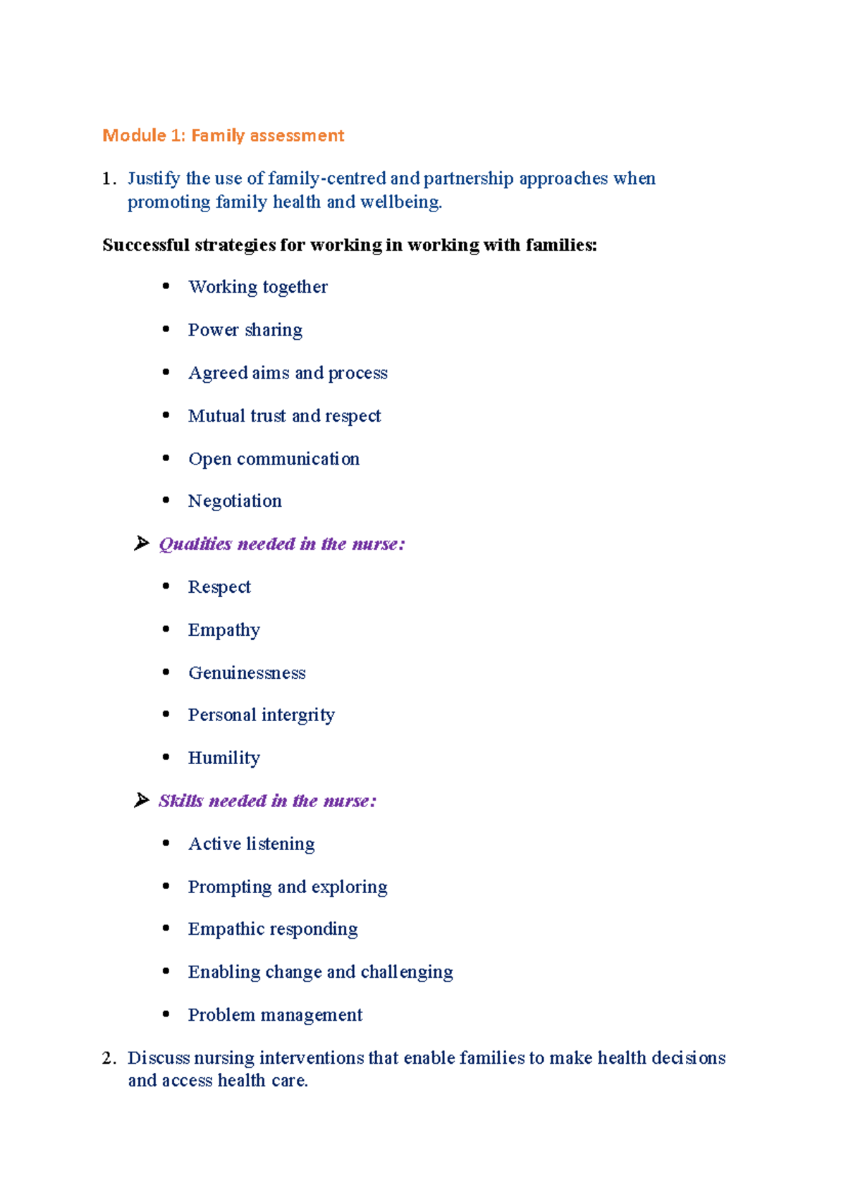 Child and family lecture summary - Module 1: Family assessment 1 ...