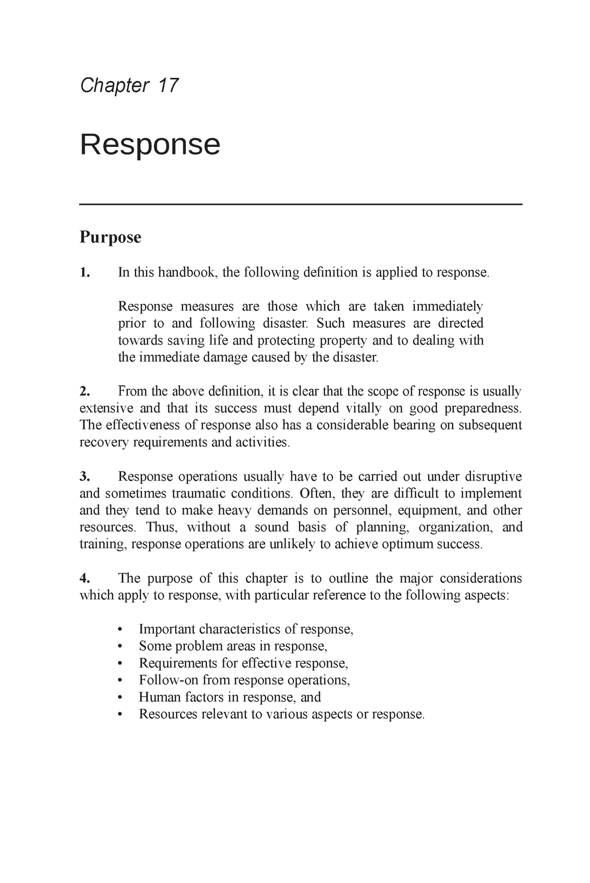 Disaster Management -Response - Chapter 17 Response Purpose 1. In this ...