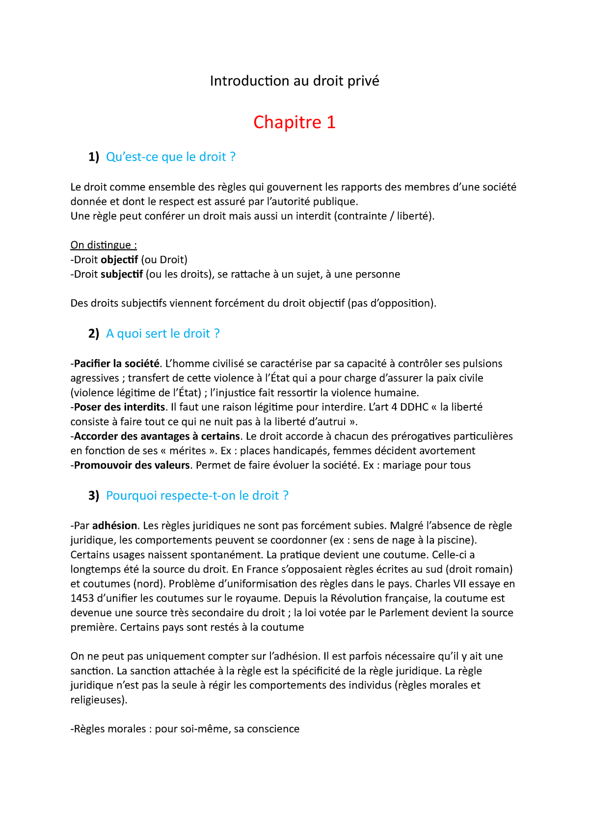 L1 Droit Privé Chap 1 2 Et 3 Introduction Au Droit Privé Chapitre 1 1 Quest Ce Que Le Droit 