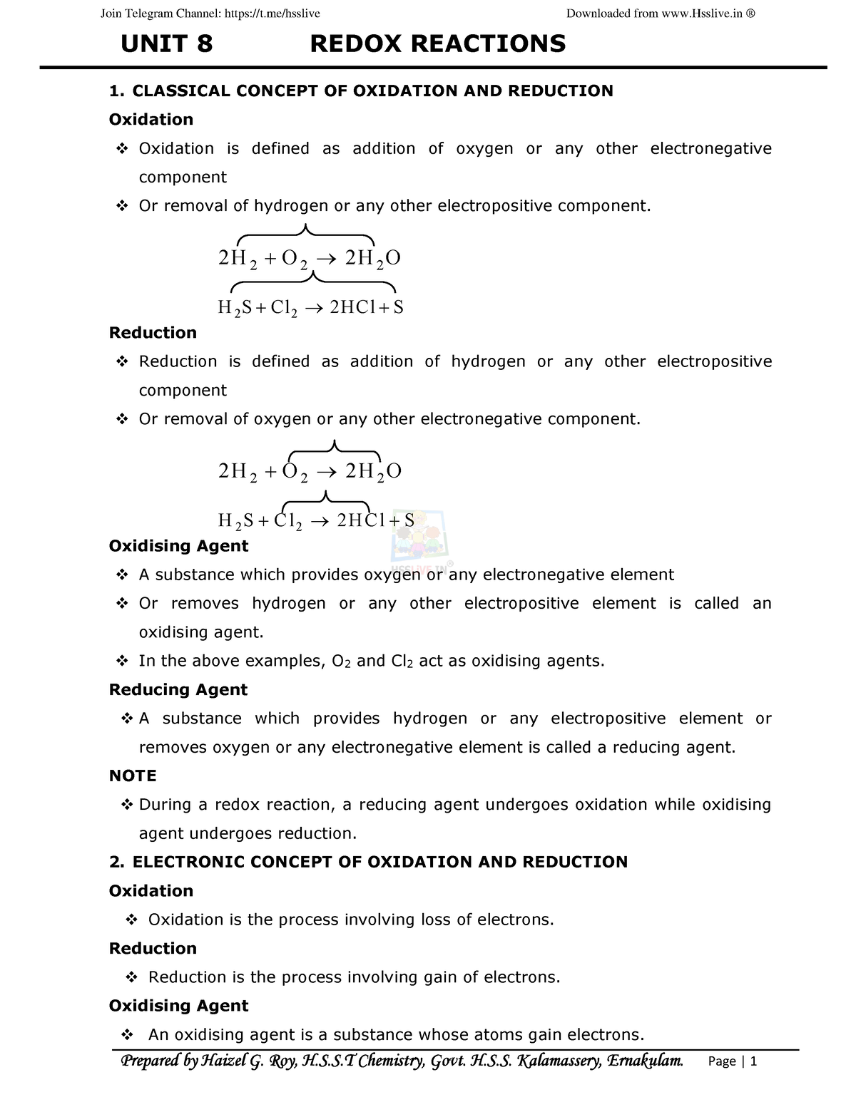 Redox Reactions Plus One Chemistry - UNIT 8 REDOX REACTIONS 1 ...