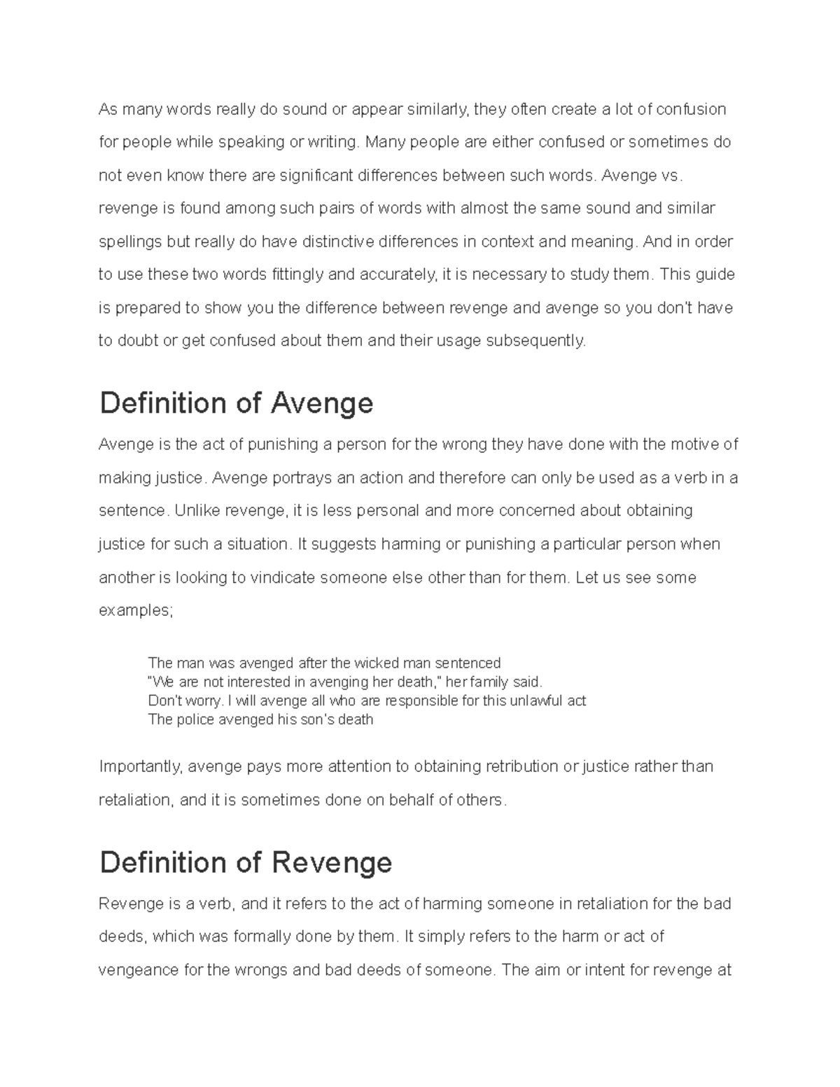 Avenge vs. Revenge vs. Vengeance - Difference, Meaning & Examples