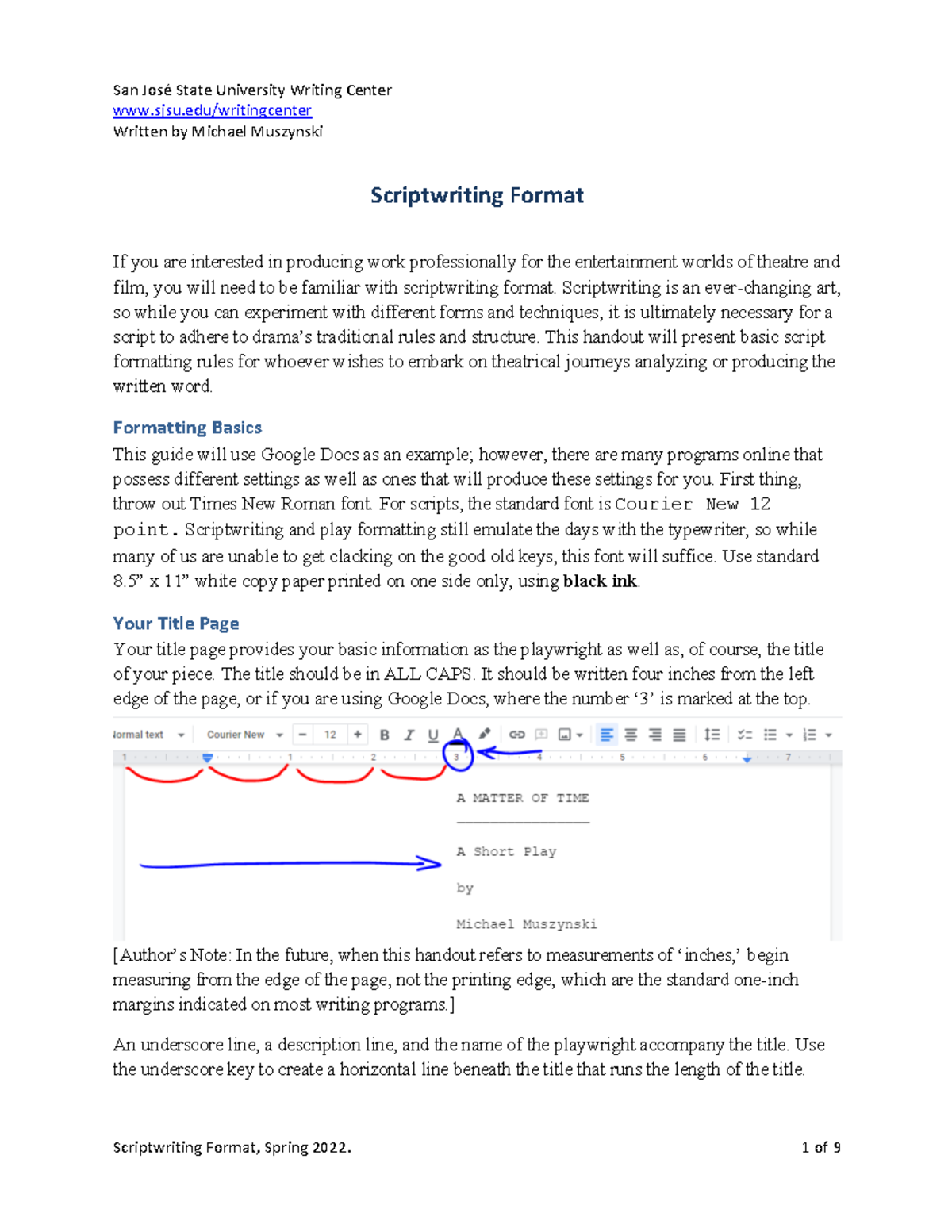 Scriptwriting Format - Info - San José State University Writing Center ...